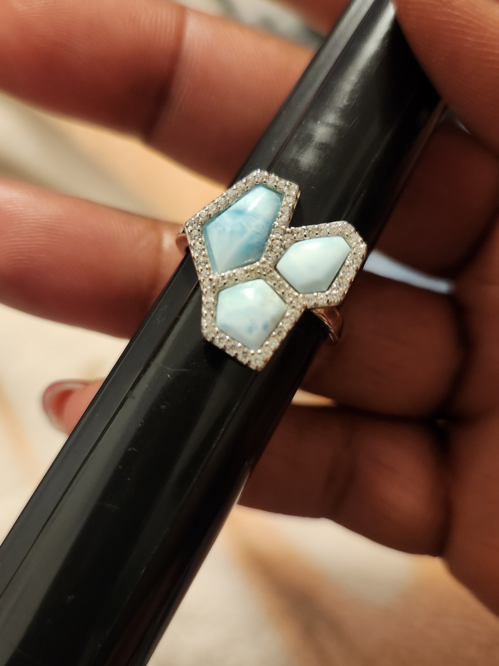 Sterling Silver Larimar Cluster Ring